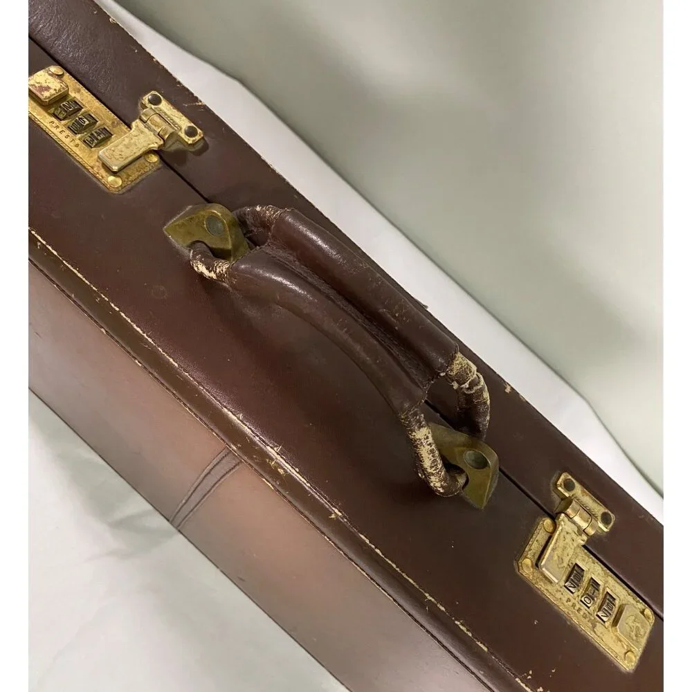 Vintage LAND Leather Briefcase 4” wide with brass combination locks